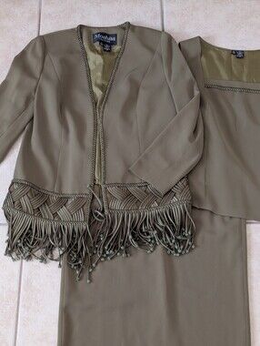Moshita Couture Green 3 Piece Skirt Suit Church Party Size 10